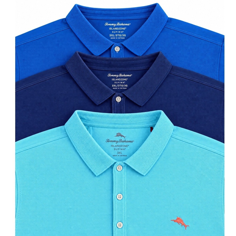 Lot of 3 Tommy Bahama IslandZone Supima Polo Shirts Mens 3XB Blue Aqua Navy